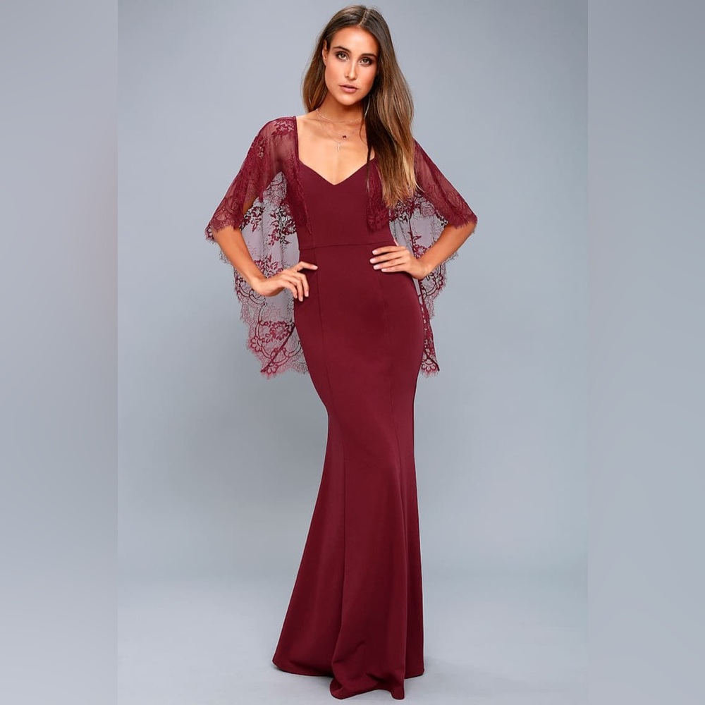 NWT Lulus Amelie Burgundy Lace Maxi Dress